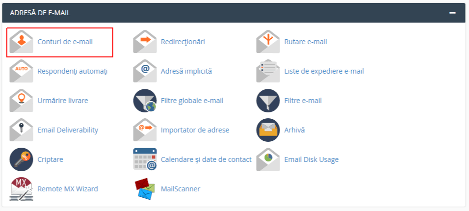 Conturi Email in cPanel